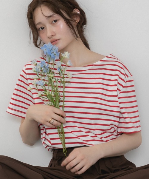 ボーダー ルーズ Tシャツ 韓国 カジュアル 春夏 トップス hr9110 楽天市場】肩空き ボーダーTシャツ 半袖 レディース ゆったり