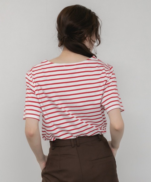 HEILIS(ヘイリス)の「半袖ボーダーTシャツ/夏服 春服 韓国 ボーダー フレンチ ガーリー トラッド カジュアル ネイビー レッド ブルー ノームコア 半袖 トップス カットソー Tシャツ レイヤード ベーシック シンプル 半袖 水色 赤(Tシャツ/カットソー・レディース・ネイビー/レッド/ライトブルー・FREE)」の9枚目の写真