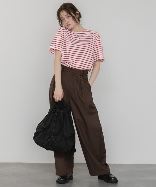 HEILIS(ヘイリス)の「半袖ボーダーTシャツ/夏服 春服 韓国 ボーダー フレンチ ガーリー トラッド カジュアル ネイビー レッド ブルー ノームコア 半袖 トップス カットソー Tシャツ レイヤード ベーシック シンプル 半袖 水色 赤(Tシャツ/カットソー・レディース・ネイビー/レッド/ライトブルー・FREE)」の13枚目の写真