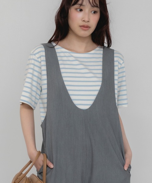 HEILIS(ヘイリス)の「半袖ボーダーTシャツ/夏服 春服 韓国 ボーダー フレンチ ガーリー トラッド カジュアル ネイビー レッド ブルー ノームコア 半袖 トップス カットソー Tシャツ レイヤード ベーシック シンプル 半袖 水色 赤(Tシャツ/カットソー・レディース・ネイビー/レッド/ライトブルー・FREE)」の14枚目の写真