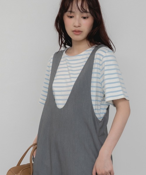 HEILIS(ヘイリス)の「半袖ボーダーTシャツ/夏服 春服 韓国 ボーダー フレンチ ガーリー トラッド カジュアル ネイビー レッド ブルー ノームコア 半袖 トップス カットソー Tシャツ レイヤード ベーシック シンプル 半袖 水色 赤(Tシャツ/カットソー・レディース・ネイビー/レッド/ライトブルー・FREE)」の15枚目の写真