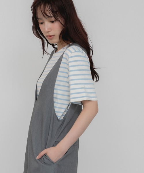 HEILIS(ヘイリス)の「半袖ボーダーTシャツ/夏服 春服 韓国 ボーダー フレンチ ガーリー トラッド カジュアル ネイビー レッド ブルー ノームコア 半袖 トップス カットソー Tシャツ レイヤード ベーシック シンプル 半袖 水色 赤(Tシャツ/カットソー・レディース・ネイビー/レッド/ライトブルー・FREE)」の16枚目の写真