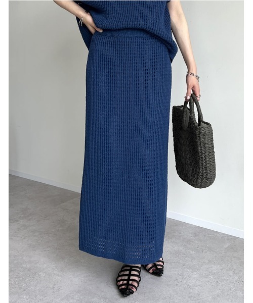 Re:EDIT（リエディ）の「[2025 SUMMER COLLECTION][低身長サイズ有][セットアップ対応]メッシュニットナロースカート（スカート・レディース・ブラック/アイボリー/ブルー・SHORT/MEDIUM/LARGE）」の3枚目の写真