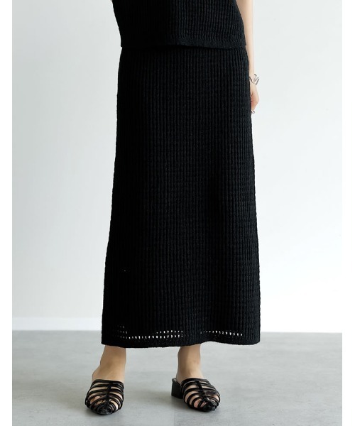 Re:EDIT（リエディ）の「[2025 SUMMER COLLECTION][低身長サイズ有][セットアップ対応]メッシュニットナロースカート（スカート・レディース・ブラック/アイボリー/ブルー・SHORT/MEDIUM/LARGE）」の2枚目の写真