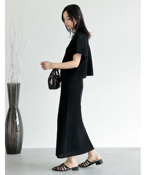 Re:EDIT（リエディ）の「[2025 SUMMER COLLECTION][低身長サイズ有][セットアップ対応]メッシュニットナロースカート（スカート・レディース・ブラック/アイボリー/ブルー・SHORT/MEDIUM/LARGE）」の5枚目の写真