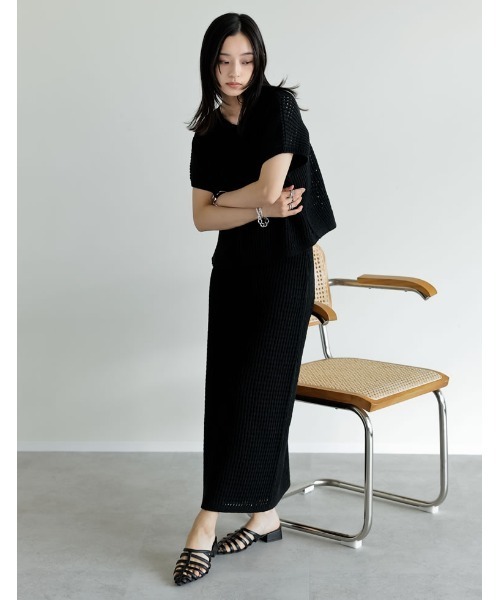 Re:EDIT（リエディ）の「[2025 SUMMER COLLECTION][低身長サイズ有][セットアップ対応]メッシュニットナロースカート（スカート・レディース・ブラック/アイボリー/ブルー・SHORT/MEDIUM/LARGE）」の7枚目の写真