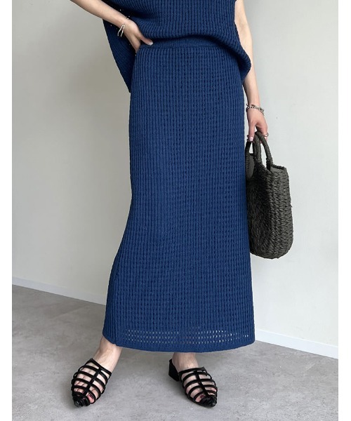 Re:EDIT（リエディ）の「[2025 SUMMER COLLECTION][低身長サイズ有][セットアップ対応]メッシュニットナロースカート（スカート・レディース・ブラック/アイボリー/ブルー・SHORT/MEDIUM/LARGE）」の9枚目の写真