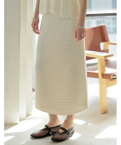 Re:EDIT（リエディ）の「[2025 SUMMER COLLECTION][低身長サイズ有][セットアップ対応]メッシュニットナロースカート（スカート・レディース・ブラック/アイボリー/ブルー・SHORT/MEDIUM/LARGE）」の14枚目の写真