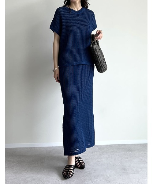 Re:EDIT（リエディ）の「[2025 SUMMER COLLECTION][低身長サイズ有][セットアップ対応]メッシュニットナロースカート（スカート・レディース・ブラック/アイボリー/ブルー・SHORT/MEDIUM/LARGE）」の8枚目の写真