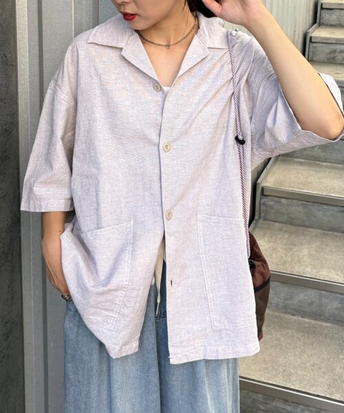 CIAOPANIC TYPY（チャオパニックティピー）の「【ユニセックスで着れる】コットンリネンカバーオールシャツ（シャツ/ブラウス・メンズ・ブラック/ブルー/ベージュ/ネイビー・LARGE/MEDIUM）」の3枚目の写真
