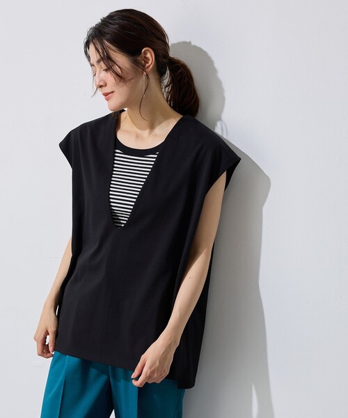 ANY(エニィ)の「Vネックチュニック(Tシャツ/カットソー・レディース・黄土色系/ブラック系・F)」の3枚目の写真