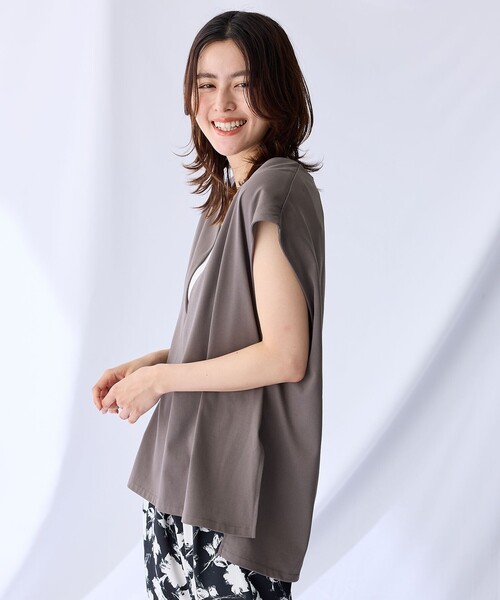 ANY(エニィ)の「Vネックチュニック(Tシャツ/カットソー・レディース・黄土色系/ブラック系・F)」の7枚目の写真