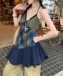 FREE STYLISTS(t[ X^CXg)YUGA_YGMC@ Back-open check pattern camisole dress(L~\[)