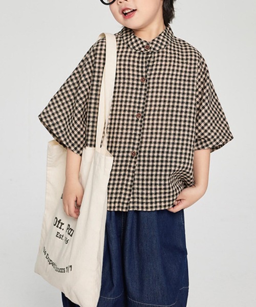 VIBGYOR(ヴィブジョー)の「FReePLACe/キッズ 5部袖チェックシャツ X12539(シャツ/ブラウス・キッズ・ブラック・120cm/130cm/140cm)」の7枚目の写真