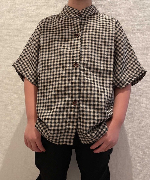 VIBGYOR(ヴィブジョー)の「FReePLACe/キッズ 5部袖チェックシャツ X12539(シャツ/ブラウス・キッズ・ブラック・120cm/130cm/140cm)」の6枚目の写真