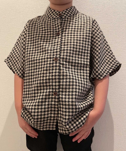 VIBGYOR(ヴィブジョー)の「FReePLACe/キッズ 5部袖チェックシャツ X12539(シャツ/ブラウス・キッズ・ブラック・120cm/130cm/140cm)」の5枚目の写真