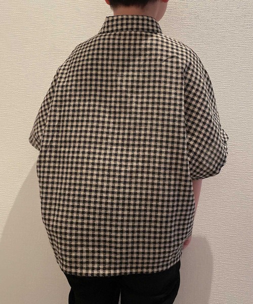 VIBGYOR(ヴィブジョー)の「FReePLACe/キッズ 5部袖チェックシャツ X12539(シャツ/ブラウス・キッズ・ブラック・120cm/130cm/140cm)」の4枚目の写真