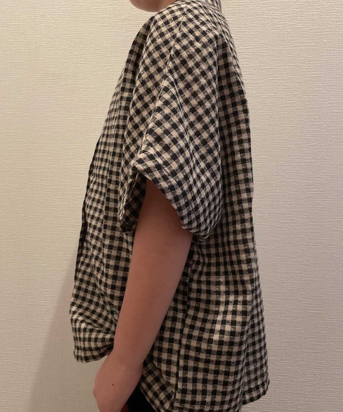 VIBGYOR(ヴィブジョー)の「FReePLACe/キッズ 5部袖チェックシャツ X12539(シャツ/ブラウス・キッズ・ブラック・120cm/130cm/140cm)」の3枚目の写真