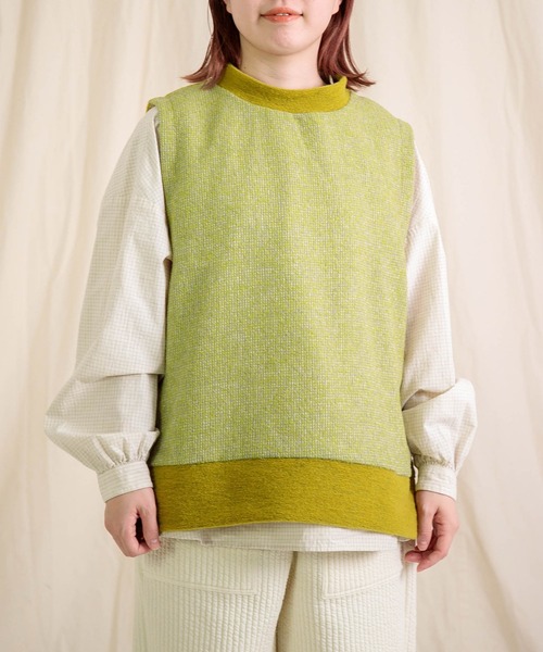 セール】[prit] エアブラシュニット×トライスピンループツイード 切替