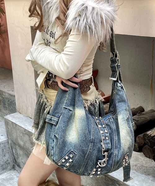 DOLCE&GABBANA レザー デニム 切り替えPVC ショルダーバッグ DOLCE&GABBANA - DOLCE&GABBANA レザー デニム 切り替えPVC
