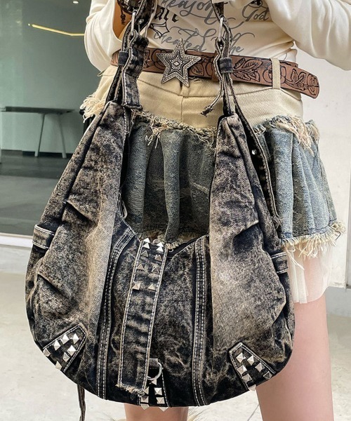 DIESEL DIVINA スタッズバッグ　ブラックデニム&レザー DIESEL ディーゼル DIVINA トートバッグ ショルダーバッグ