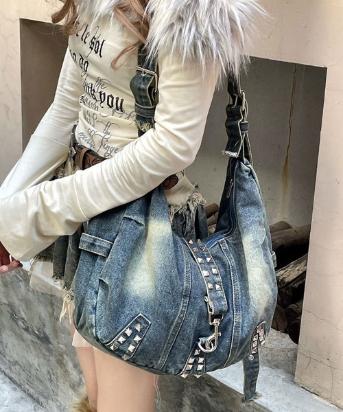 スタッズデニムショルダーバッグ（ショルダーバッグ）｜Ressaca