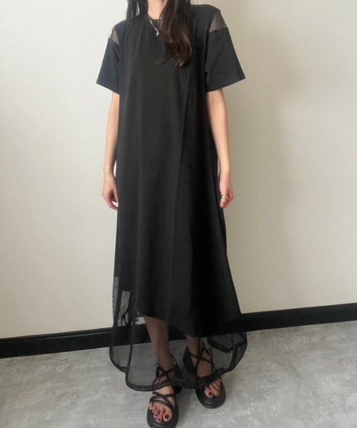 deux amour（ドゥーザムール）の「裾ドロスト＆メッシュTワンピース（ワンピース・レディース・ブラック/グレー・M～Ｌ）」の7枚目の写真