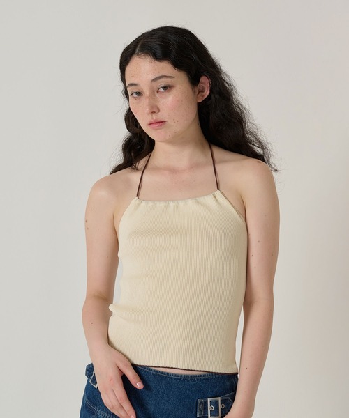 セール】ホルターネック リブトップス TINA：JOJUN（キャミソール