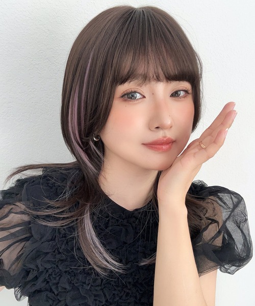 ミアハッシュカット 」 ウィッグ 自然 ミディアム ウルフ セミロング