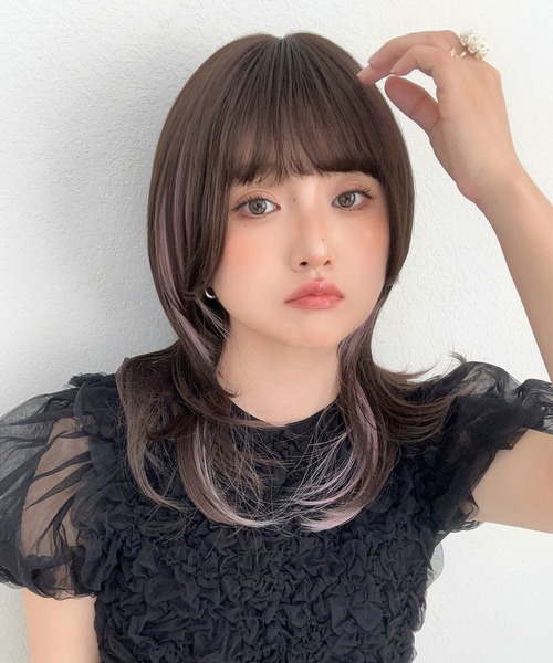 ミアハッシュカット 」 ウィッグ 自然 ミディアム ウルフ セミロング