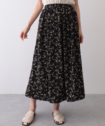 小花柄 ギャザー ロング フレア スカート