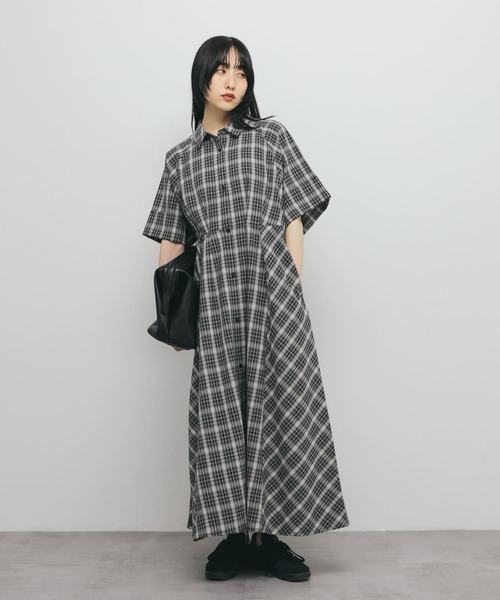 KBF（ケイビーエフ）の「チェックWIDEフレアワンピース（ワンピース・レディース・ブルー系その他/ブラック系その他・ONE）」の6枚目の写真