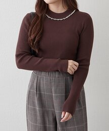 【WEB先行予約】パール付プチハイリブニット