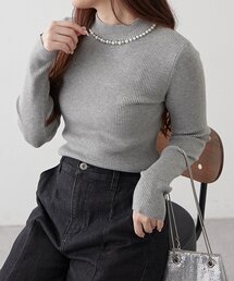 【WEB先行予約】パール付プチハイリブニット