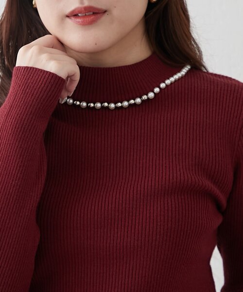 Another Branch olive des olive(アナザーブランチオリーブデオリーブ)の「【WEB先行予約】パール付プチハイリブニット(ニット/セーター・レディース・ネイビー/ブラウン/ライトグレー/ボルドー/オフホワイト/ブラック/ライム・FREE)」の7枚目の写真