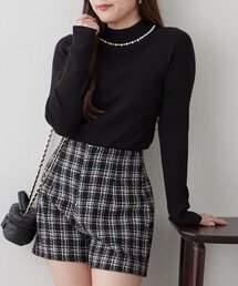 【WEB先行予約】パール付プチハイリブニット