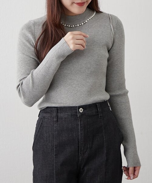 Another Branch olive des olive(アナザーブランチオリーブデオリーブ)の「【WEB先行予約】パール付プチハイリブニット(ニット/セーター・レディース・ネイビー/ブラウン/ライトグレー/ボルドー/オフホワイト/ブラック/ライム・FREE)」の9枚目の写真