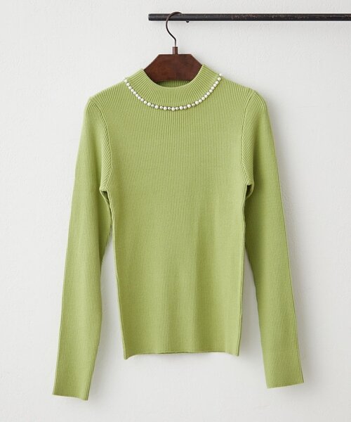 Another Branch olive des olive(アナザーブランチオリーブデオリーブ)の「【WEB先行予約】パール付プチハイリブニット(ニット/セーター・レディース・ネイビー/ブラウン/ライトグレー/ボルドー/オフホワイト/ブラック/ライム・FREE)」の12枚目の写真