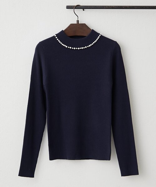 Another Branch olive des olive(アナザーブランチオリーブデオリーブ)の「【WEB先行予約】パール付プチハイリブニット(ニット/セーター・レディース・ネイビー/ブラウン/ライトグレー/ボルドー/オフホワイト/ブラック/ライム・FREE)」の16枚目の写真