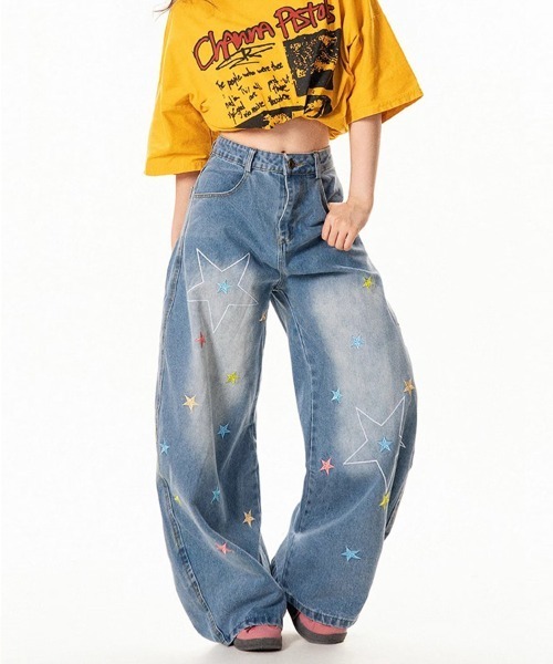 Ressaca(レサーカ)の「スター刺繍ロゴワイドシルエットデニムパンツ(デニムパンツ・レディース・ブルー・S/M)」の5枚目の写真