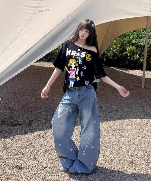 Ressaca(レサーカ)の「スター刺繍ロゴワイドシルエットデニムパンツ(デニムパンツ・レディース・ブルー・S/M)」の2枚目の写真