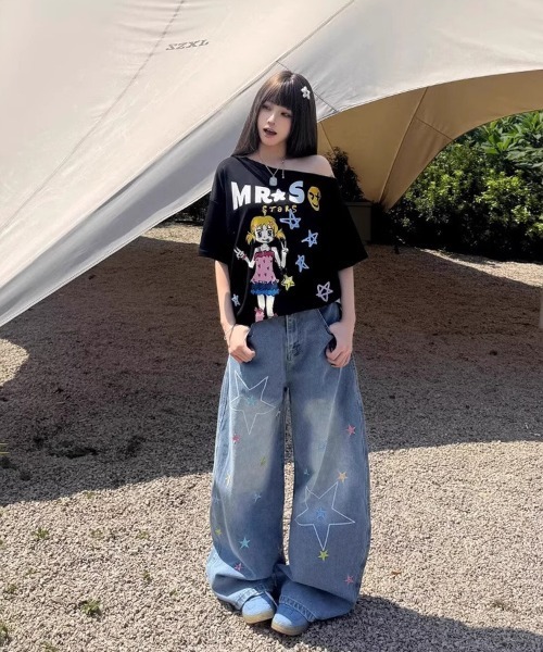 Ressaca(レサーカ)の「スター刺繍ロゴワイドシルエットデニムパンツ(デニムパンツ・レディース・ブルー・S/M)」の3枚目の写真