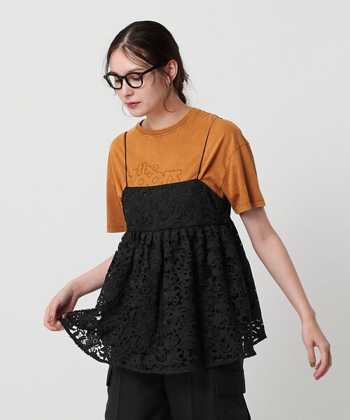 BEAUTY&YOUTH UNITED ARROWS - kakemono.冬　キャメル×ブラック ポリエステル レースキャミソール（その他トップス