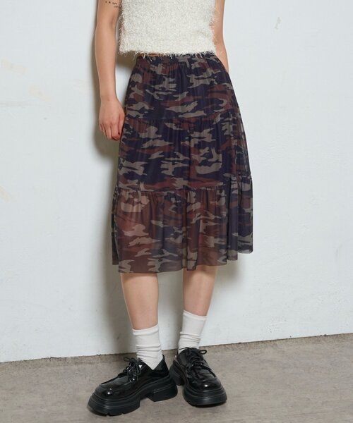 WHO'S WHO gallery（フーズフーギャラリー）の「メッシュミドルスカート（スカート・レディース・カーキ/ブラウン/ホワイト・FREE）」の5枚目の写真
