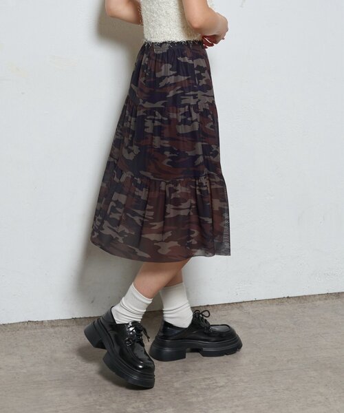 WHO'S WHO gallery（フーズフーギャラリー）の「メッシュミドルスカート（スカート・レディース・カーキ/ブラウン/ホワイト・FREE）」の7枚目の写真