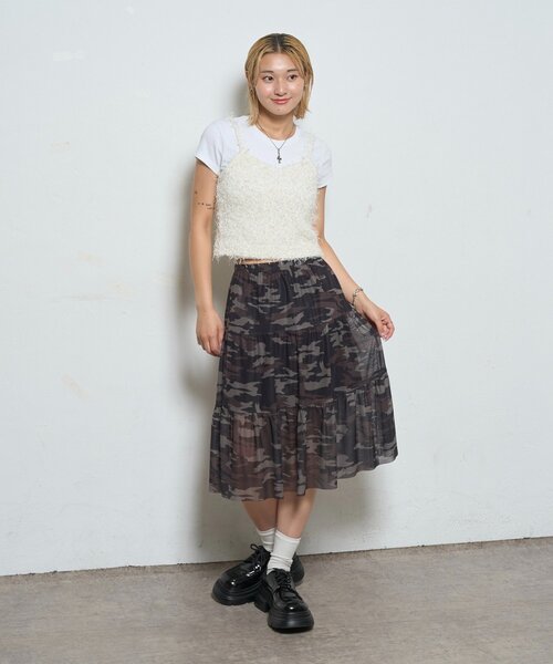 WHO'S WHO gallery（フーズフーギャラリー）の「メッシュミドルスカート（スカート・レディース・カーキ/ブラウン/ホワイト・FREE）」の8枚目の写真