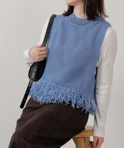 セール】フェザーヤーン 裾フリンジ ニットベスト（ベスト）｜en CAnAF
