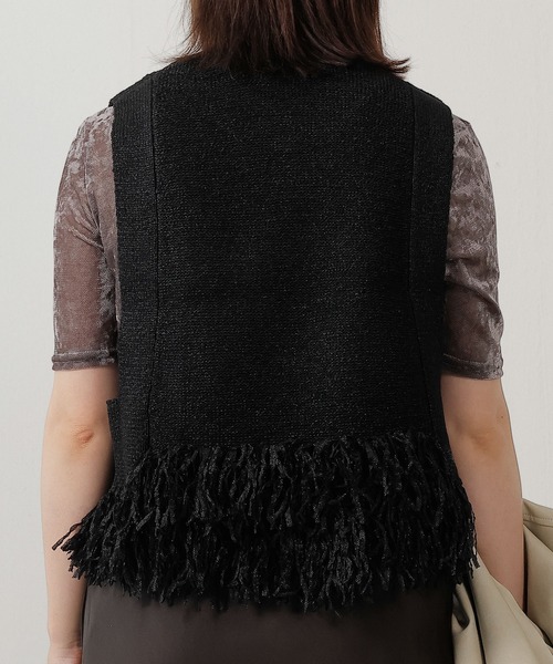 セール】フェザーヤーン 裾フリンジ ニットベスト（ベスト）｜en CAnAF