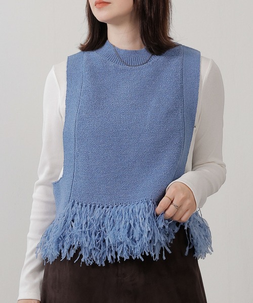 セール】フェザーヤーン 裾フリンジ ニットベスト（ベスト）｜en CAnAF