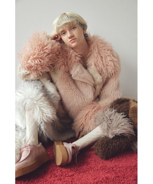 の*の様 【新品】FUR FUR エコファーライダースジャケット PNK フリー エコファーライダースジャケット（ライダースジャケット